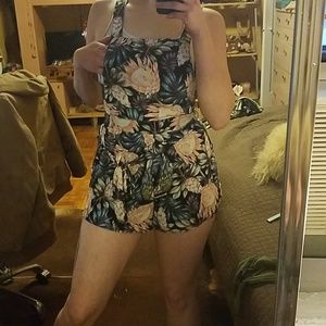 Floral print shorts romper